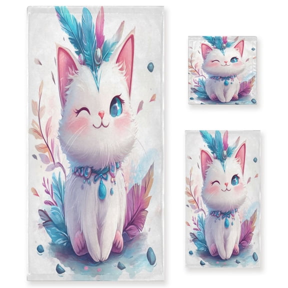 Three-Piece Towel Set Face Towel Towel Set Hand Towel Bath Towel Cotton Bath Towels Bath Towel Sets Hand Bath Towels Playful Cat