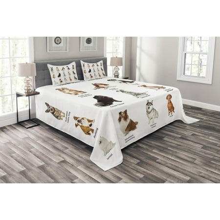 Dog Bedspread Dog Bedspread Set, A Group of Different Puppy Breeds Family Type Species Dalmatian Husky Bulldog Image Print, Decorative Quilted Coverlet Set with Pillow Shams Included, Multi, by Ambesonne ()