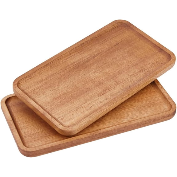 2Pcs Acacia Wood Serving Trays 19x10.5cm Wooden Serving Platters Rectangle Mini Charcuterie Boards Wood Appetizer Plates