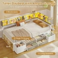 thumbnail image 5 of Twin Daybed With Bookcase & Charging Station, Corner Bed Frame With LED Lights & 6 Storage Drawers White & Oak Grey, 5 of 6