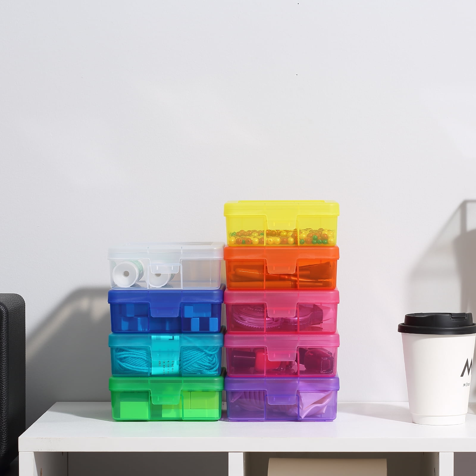 Novelinks Plastic Storage Box Containers Pencil Box, Colorful, 18 Pack