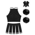 thumbnail image 4 of Sxiwei Women Cheer Leader Costume Cheerleading Uniform Xmas Party Outfits Mini Skirt with Flower Ball Black L, 4 of 5