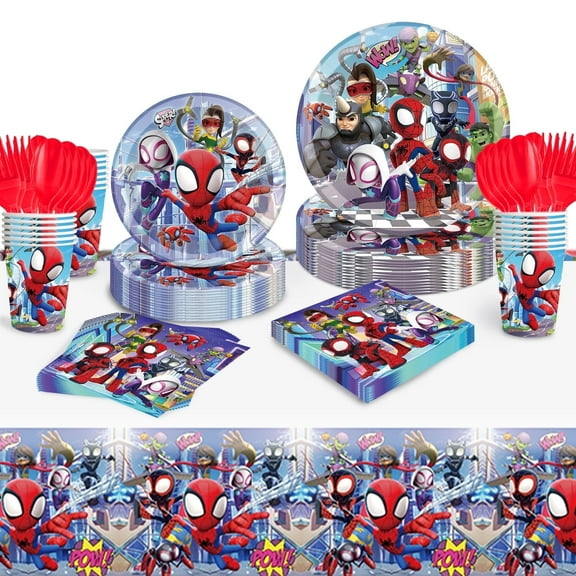 Forfamy Spider Party Decorations, 121Pcs Spider Birthday Party Supplies-Serves 20 with Plates and Napkins Tablecloth and Birthday Banner for Birthday Party Decorations