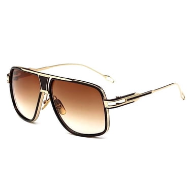 Oversize Classic Brown Men Shades Goggle Retro Aviator Gold Alloy Frame Sunglasses