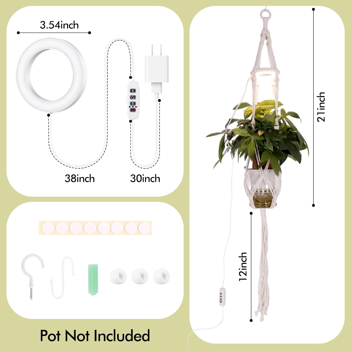 Hanging Grow Light Planter, Full Spectrum LED Plant Light for Indoor Plants, Macrame Hanging Plant Holder with Grow Lamp, Hanging Planter for Indoor Plants with Grow Light for Home Decor, Balcony, Li