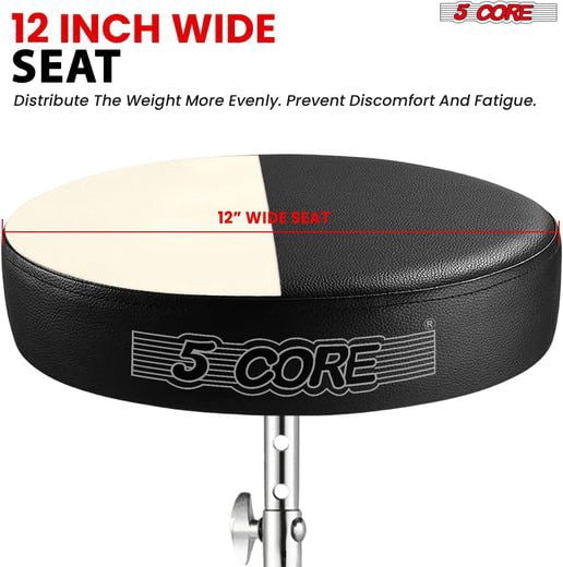 Drum Throne Adjustable Guitar Stool Padded Seat + Drum Practice Pad Snare Drumming Stand - DS CH BLK + DPAD COMBO Grey