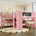 thumbnail image 2 of Harper & Bright Designs Full Size Loft Bed with Bookcases and Desk, Solid Wood Low Loft Bed Frame with Drawers and Blackboard for Boys and Girls, Pink, 2 of 10