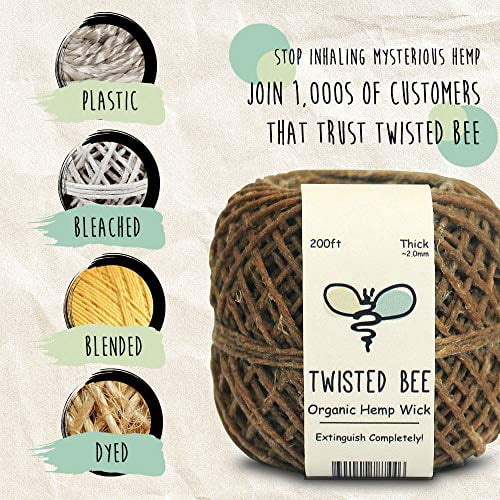 Thick x 200ft, Organic Hemp Wick with Natural Beeswax Coating | Twisted Bee