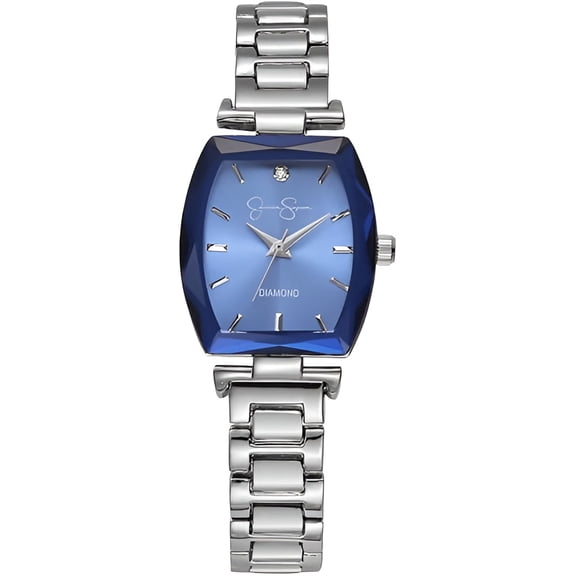 Jessica Simpson Women’s Silver Bracelet Watch, Barrel Dial with Crystal Accents, Analog Quartz Dress Watch, 24mm Case