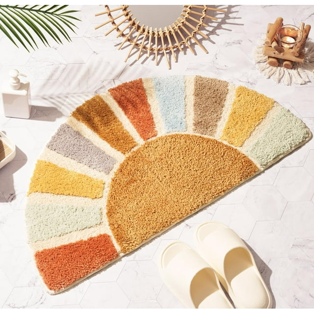 Alfombra de baño DyeFury Sunrise Boho semicircular, 80 x 40 cm, antideslizante