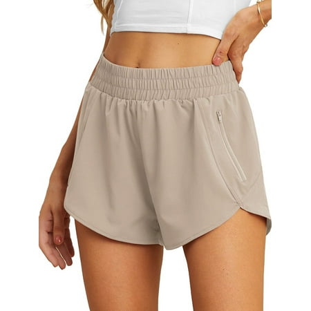 Cueply Women's Running Shorts High Waisted Athletic Gym Workout Shorts with Liner Zipper Pockets