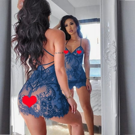 

PAXLYH Women Sexy Lace Black Lingerie Dress Sleepwear Night Dress Backless Pajamas Clothes