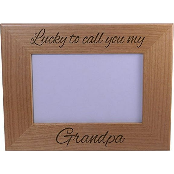 Lucky To Call You My Grandpa - Wood Picture Frame - Holds 4-inch x 6-inch PhotoGreat Gift for Father's Day, Birthday, or Christmas Gifts
