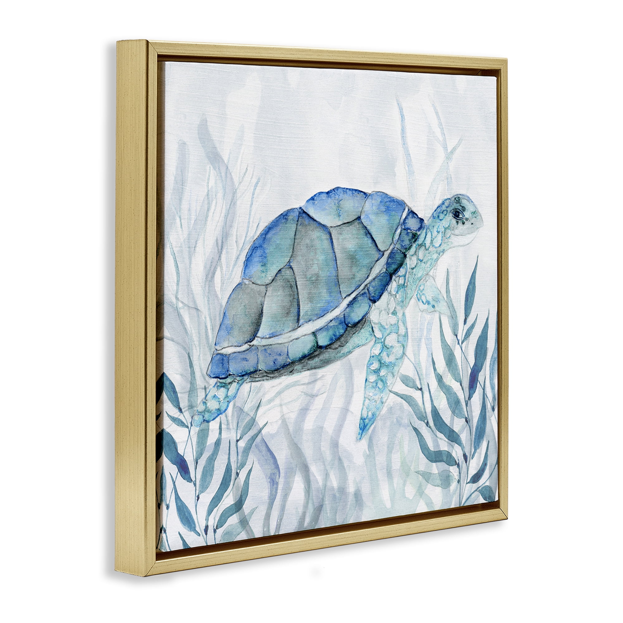Stupell Industries Smiling Turtle Gaze Gold Framed Floater Canvas Wall Art, design by Janet Tava