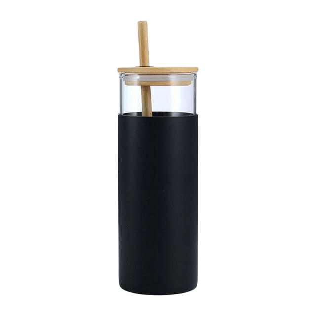 Taza de Vidrio Baoblaze con Tapa de Bambú Aislada 100% Borosilicato Negro