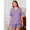 thumbnail image 6 of SHOWMALL Plus Size Pajama Set for Women, 2 Piece Short Sleeve Sleepwear with Pockets, Purple Chrysanthemum 5X Casual Loungewear for Home Vacation Spa, Perfect Birthday Gift, 6 of 8