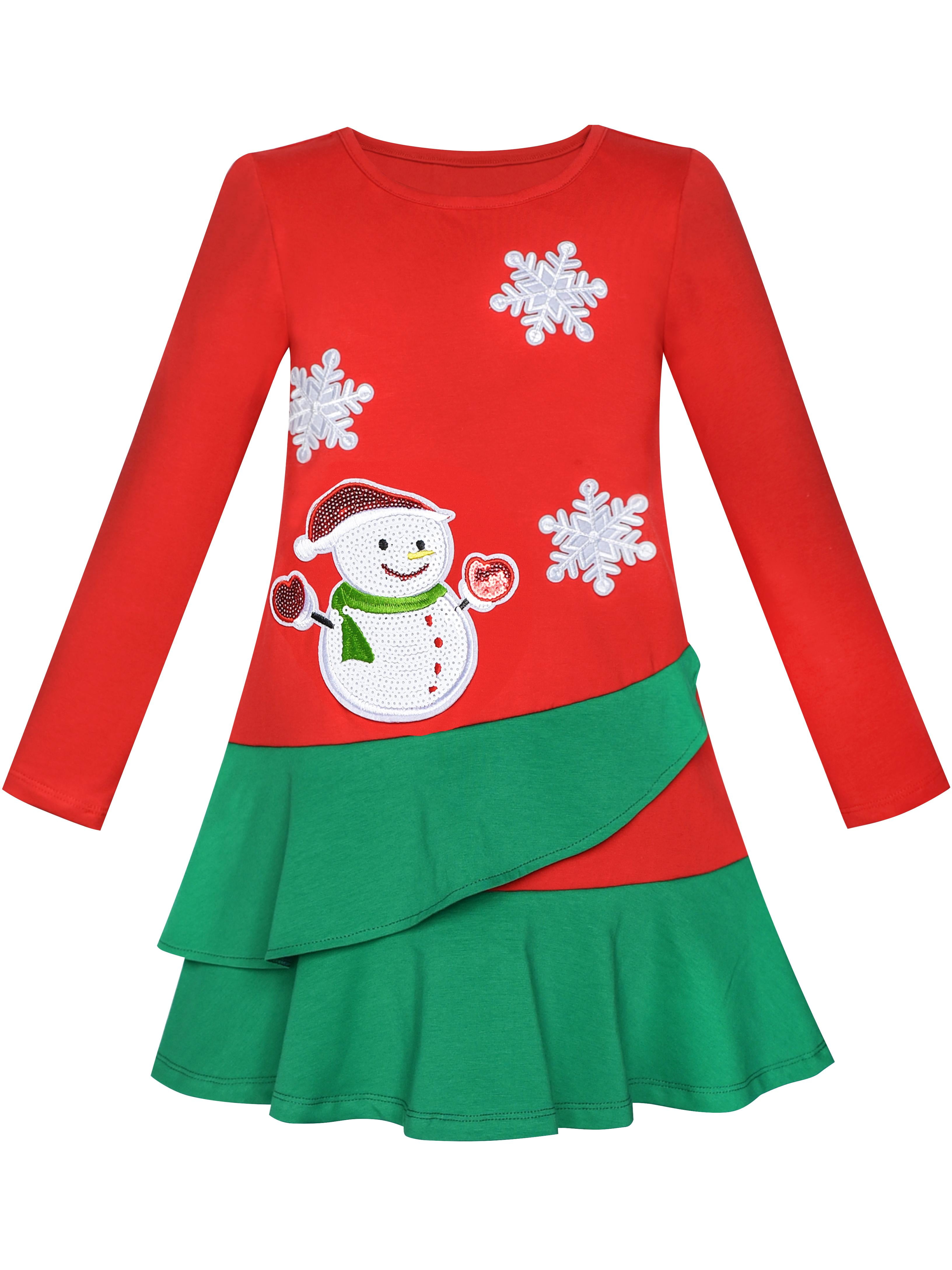 Sunny Fashion Girls Dress Long Sleeve Christmas Snowman Holiday Party Size 5-12