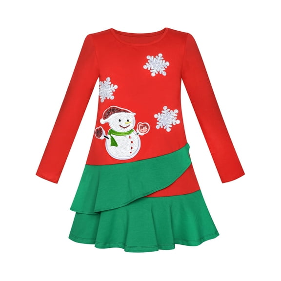 Girls Dress Long Sleeve Christmas Snowman Holiday Party 5