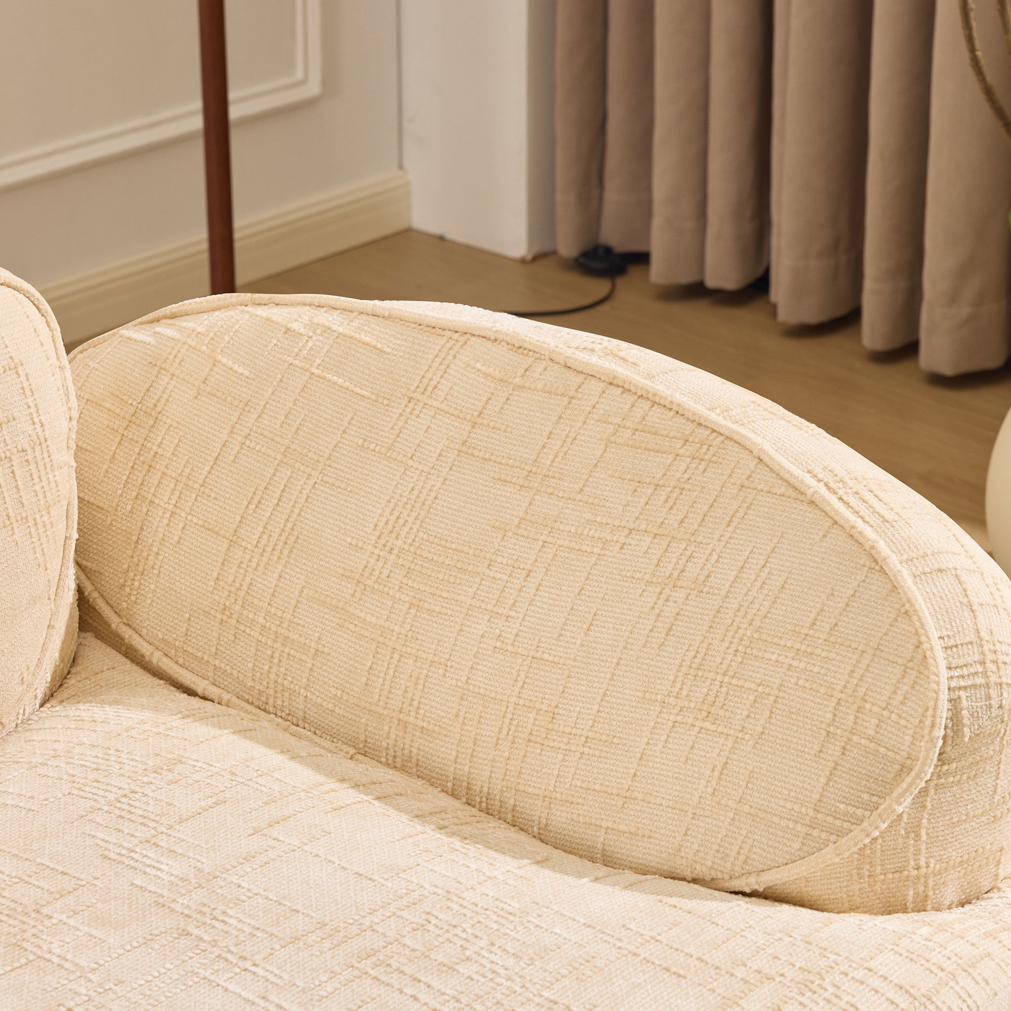 Curved Loveseat, Beige Compress Chenille Sofa with Two Pillows and Armrests, Foam Spring 2-Seater for Small Apartment Living Room or Bedroom, 67-Inch