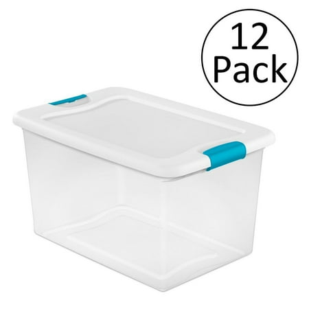 Sterilite 64 Quart Latching Plastic Storage Box Clear W Blue