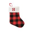 thumbnail image 1 of Xiao Hua medias navideñas con monograma de 8,66 pulgadas, rojas y negras, personalizadas con cuadros de búfalo y letras bordadas, iniciales para decoración de chimenea navideña, H, 1 of 4