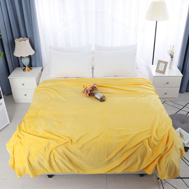 Home Bedroom Soft Microplush Fleece Throw Blanket for Full Bed, Yellow