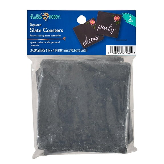 Hello Hobby Square Slate Coaster Set, Set of 2, 4" x 4"