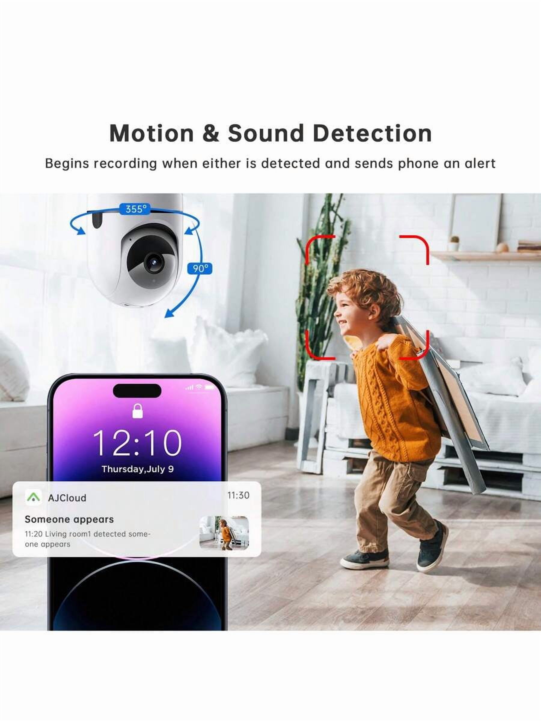 HD 2K Indoor Security Camera: 360° Pet/Baby Monitor with Smart Motion Tracking, Two-Way Audio, IR Night Vision, Continuous Recording, Works with Alexa & App