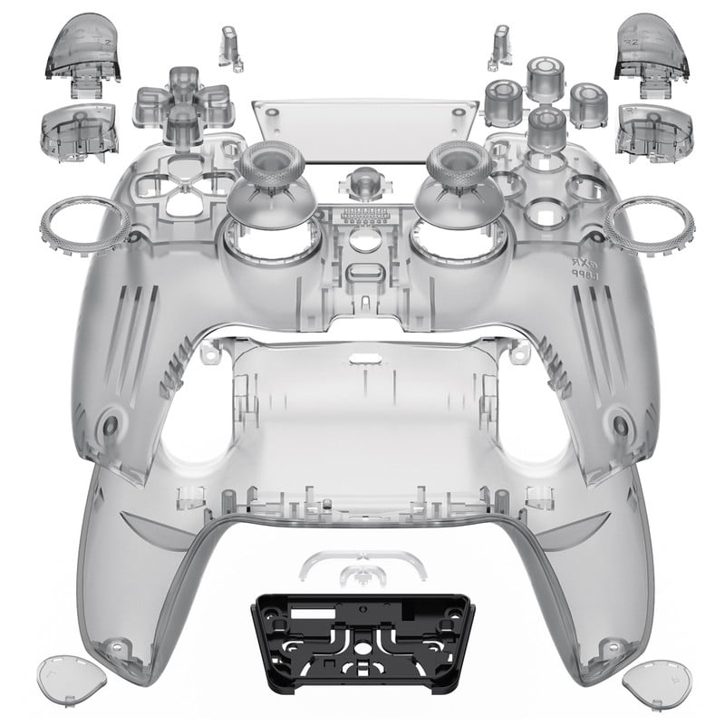 eXtremeRate Luna Redesigned Full Set Housing Shell Buttons Touchpad Cover Clear Black Replacement Top Bottom Cover Case for ps5 Controller BDM-030/040