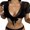 Black-L, variant on Women Color Swimsuit Cover Up Short Sleeves Crop Bikinis Cover Up Top Short Sleeves Mesh for