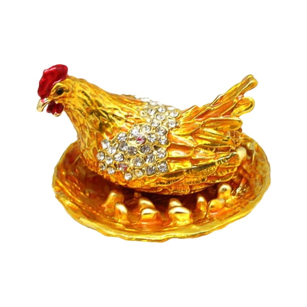 Caja de baratijas de pollo, organizador de joyas, decoración para mesita de noche, multifuncional Base Dorada