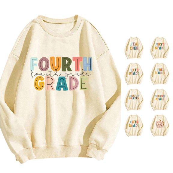 CAIVO Womens Teacher Sweatshirt Letter Printed Graphic Teacher Sweatshirts Back To School Print Drop Shoulder Pullovers Long Sleeve Lightweight Cozy Fall Tops