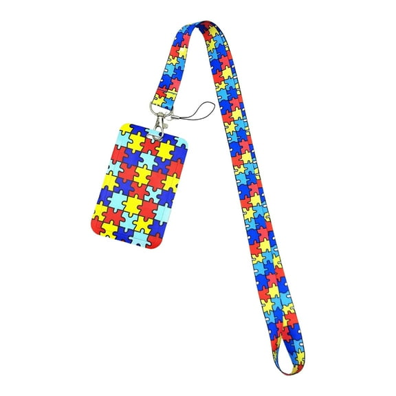 YIEMEEN Fashionable Autism Puzzle Lanyard Keyring Charm for Cards and Whistle