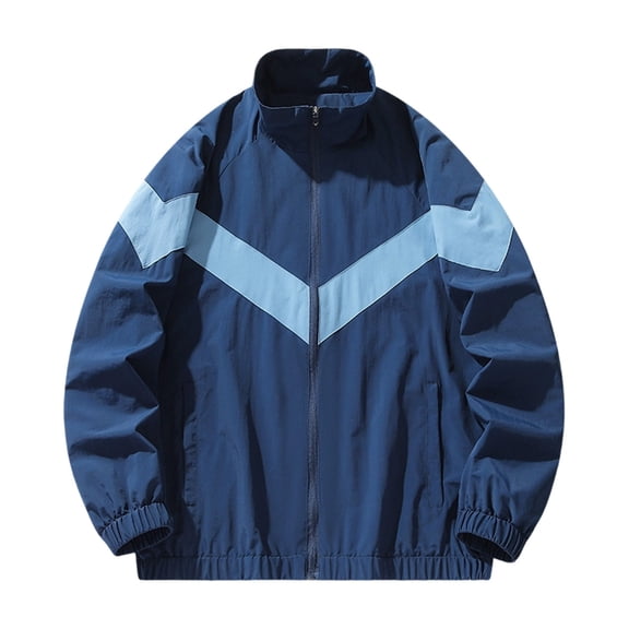 PBFRDSJ Light Jackets for Men Long Sleeve Patchwork Color Block Full Zip Sports Jacket Loose Thin College Windbreaker