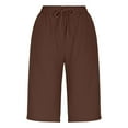 thumbnail image 6 of Sakmal Brown Women's Shorts Bermuda Knee Length Cotton Linen High Waisted Solid Shorts with Pockets, 6 of 9