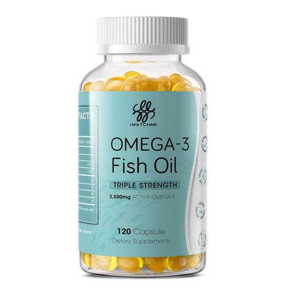 Omega-3 Fish Oil, with EPA & DHA Burpless Fish Oil Supplement, Promotes Brain & Heart Health, 120 Ct