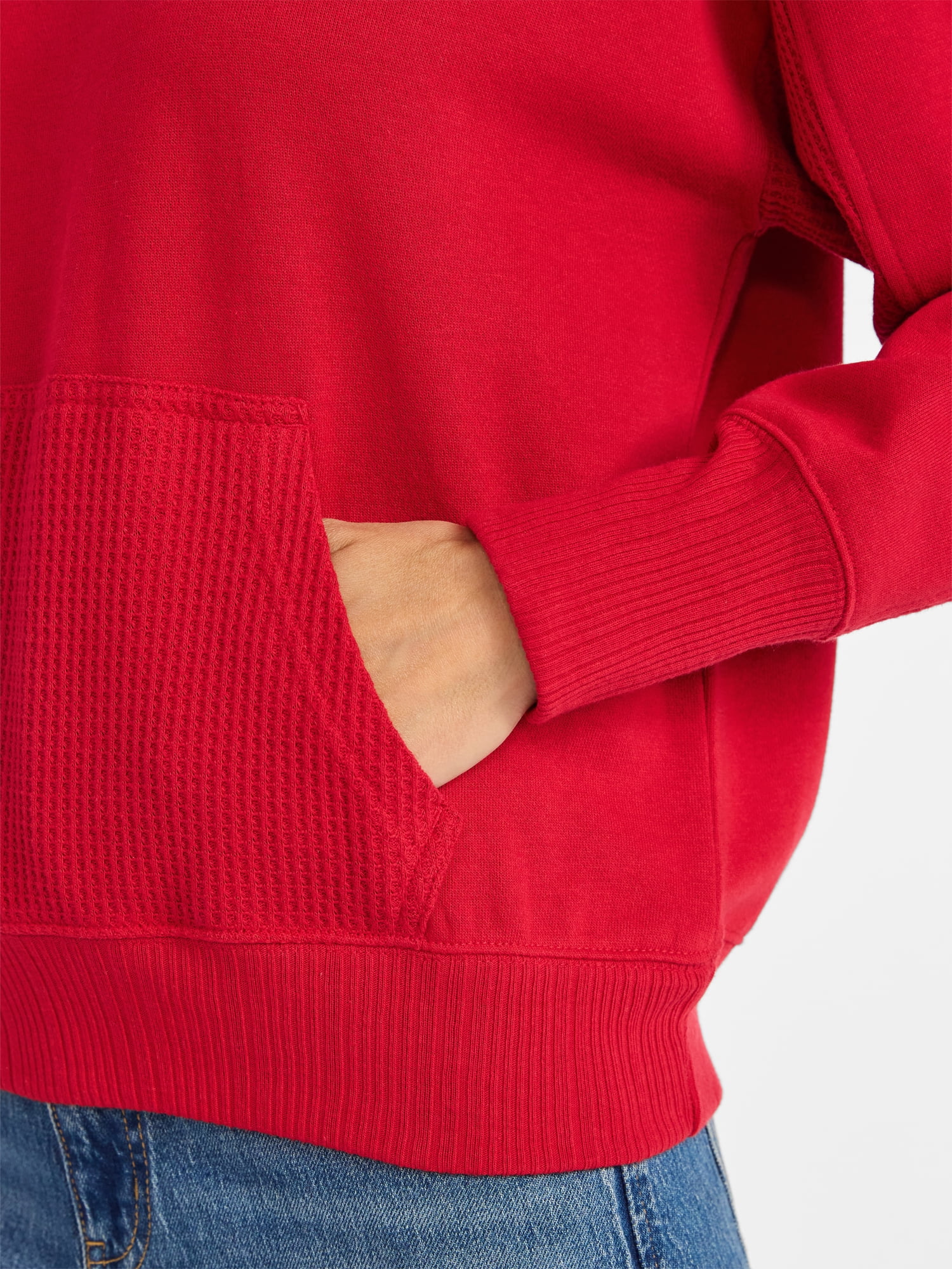 Time and Tru Waffle Pocket Mixed Media Hoodie, Size XS-XXXL
