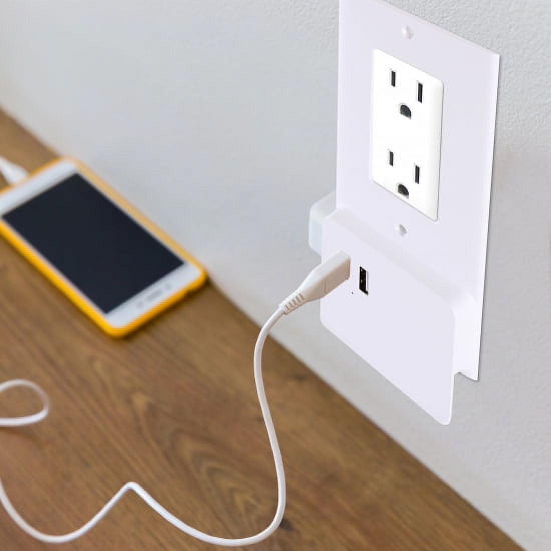 Pyle Wall Mount Power Outlet Socket Cover W/ Two 2.1 Amp Fast Charging Dual USB Charger Port, White