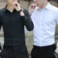 thumbnail image 3 of Camisa blanca de manga larga para hombre, ropa de trabajo profesional informal de negocios, suaviza tu silueta, camisa de traje con cuello cuadrado sin arrugas, 3 of 4