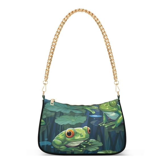 Frog Lotus LeavesWomen Small Shoulder Bag Crossbody Tote Hobo Bags Purse Clutch Handbags with Chain Strap for Women