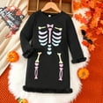 thumbnail image 2 of Likimi Toddler Kids Girls Halloween Dress Skeleton Print Long Sleeve Crewneck Dress Fashion Relaxed Soft Spring Fall Clothes Size 2-3 Years Black, 2 of 7