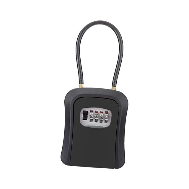 Caja de bloqueo para almacenamiento de llaves, resistente a la intemperie, portátil, con combinación de 4 dígitos para pomo de puerta, valla y , negro