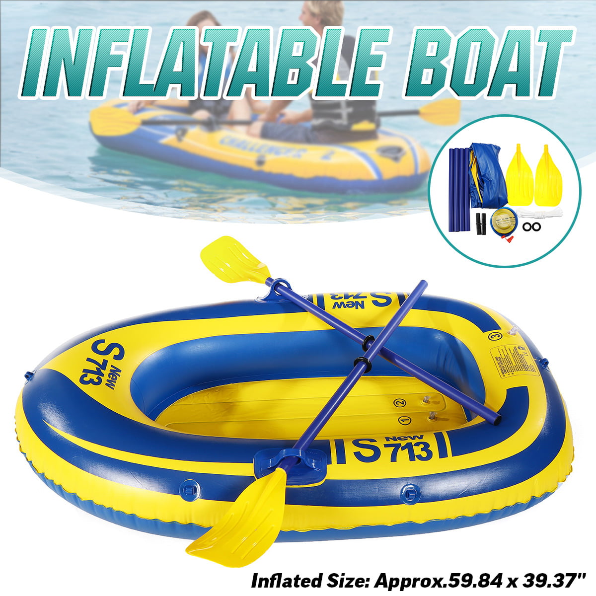 Pathfinder 4 Person Inflatable River Raft with Oars and Pump SHIPS ASAP 