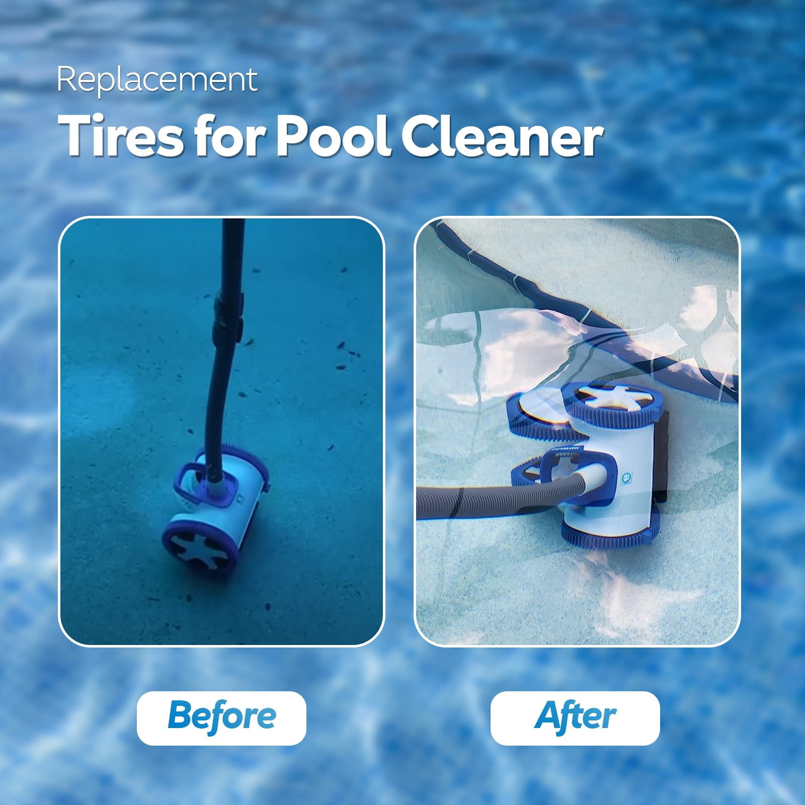 Blue Front Tire Kit with Super Hump Replacement Tires Compatible with Hayward Phoenix Poolvergnuegen AquaNaut 200, 400, 450 Pool Cleaner 2 Wheel and 4 Wheel (2 Pack)