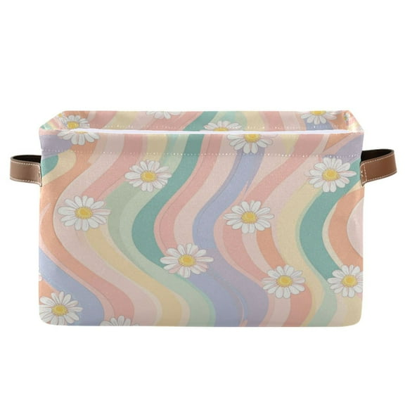 Pastel Rainbow Colors Pattern Foldable Storage Basket,Canvas Fabric Foldable Storage Bins with Handles Open Home Storage Bins Boxes for Toy Book Shelf Closet Baskets
