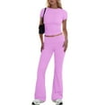 thumbnail image 2 of BYHONG Womens Elegant Solid Color Sport Shirt Tops Wide Leg Pants Trousers Suit Womens Pant Suits Pink M, 2 of 9