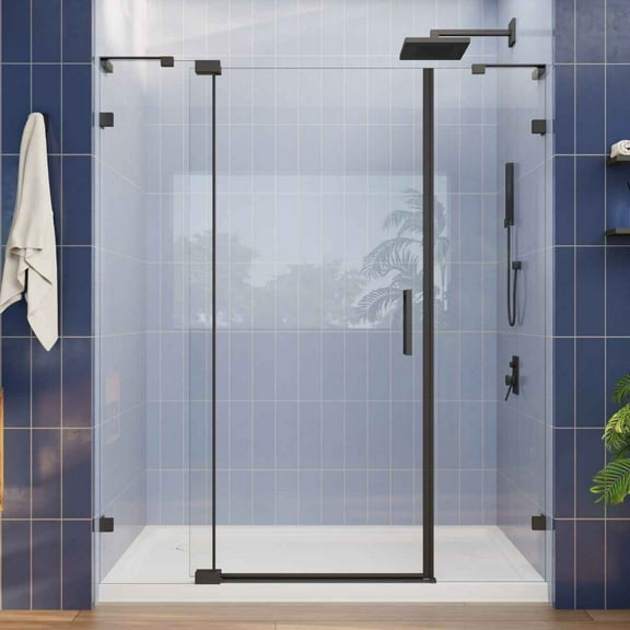 Flexi-L 56-60" W X 70" H Bathroom Glass Shower Doors,Frameless Matte Black,Tempered Glass Shower Door With Handle