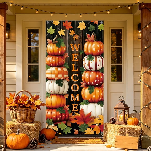 70.87x35.43 Inch Fall Thanksgiving Halloween Door Curtain, Large Party Supply Room Garden Wall Decor, Festive Backdrop Panel, Hanging Decor for Holiday Party Door
