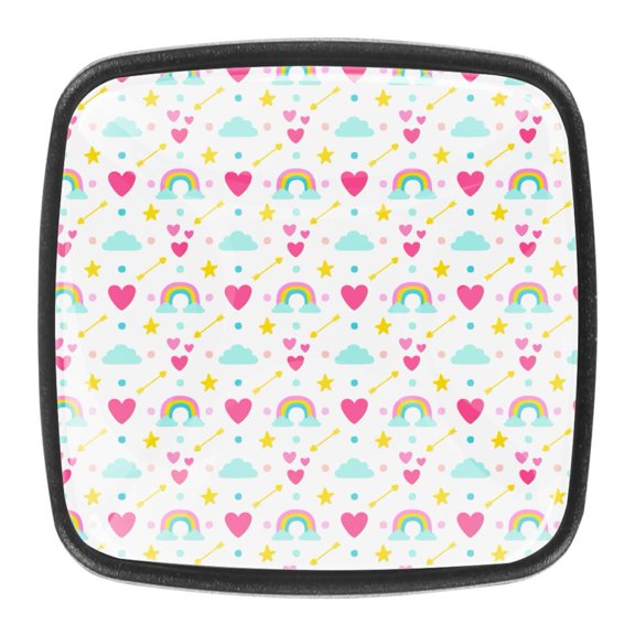 4 Pcs Square Cabinet Handle Cupboard Knob Drawer Pulls Handle Rainbow Heart Arrow Drawer Knobs with Screws Furniture Decoration