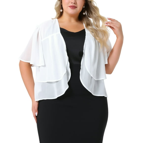 Agnes Orinda Plus Size Cropped Cardigan for Women Short Sleeve Open Front Lightweight Sheer Shrug 2X White